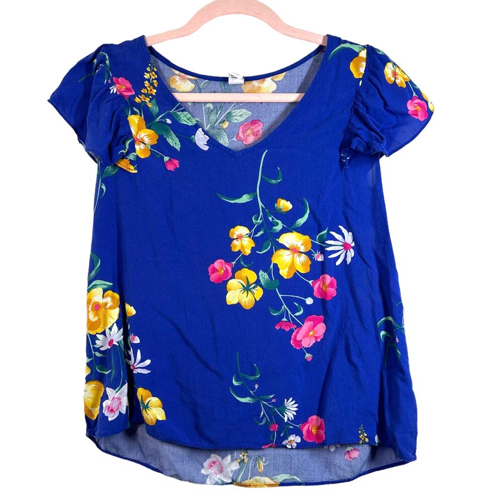 OLD NAVY Blue Floral Flounce Short Sleeve Blouse XS